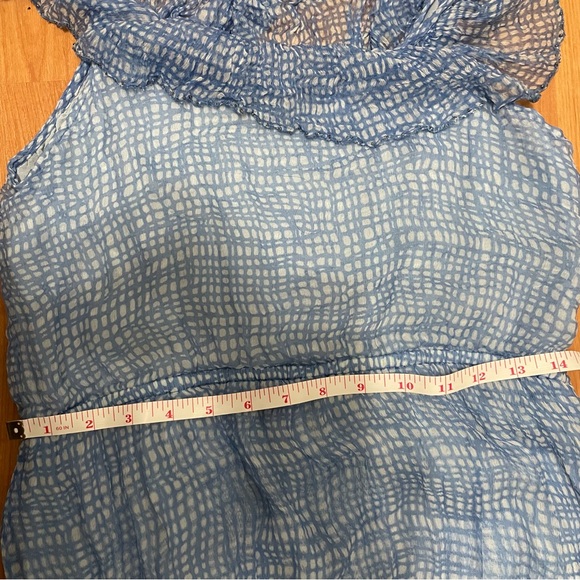 LOVE Sam MIDI Dress Light Blue Asymmetrical Ruffle Hem Semi Sheer - Picture 9 of 12